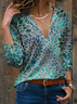 Women Casual Floral Autumn Polyester V neck Daily Long sleeve Regular H-Line Tops