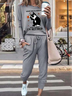 Casual Autumn Cartoon Daily Loose Crew Neck Top With Pants H-Line Regular Size Two Piece Sets for Women
