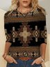 Women Casual Ethnic Autumn Micro-Elasticity Daily Loose Jersey H-Line Regular T-shirt