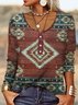Casual Ethnic Autumn Daily Loose Long sleeve Crew Neck Regular Regular Size Tops for Women