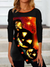 Casual Black Halloween Pumpkin Print Long Sleeve T Shirt