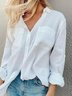 Casual Cotton V Neck Buttoned Blouse