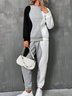 Basic color contrast style Pullover Hoodie sweatpants set