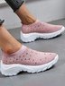 Rhinestone Breathable Lightweight Cushioning Slip-On Flyknit Platform Sneakers