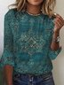 Women's Ethnic Floral Flared Sleeve Loose T-Shirt