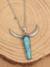 Western Style Silver Bull Head Turquoise Long Necklace Sweater Chain Ethnic Vintage Jewelry