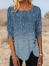 Women's Casual Gradient Floral Crew Neck Loose Tunic T-Shirt