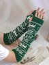 Green Red Cotton Elk Snowflake Pattern Long Half Finger Gloves Autumn Winter Festive Warm Accessories