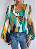 Urban Loose Color Block V Neck Top