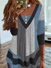 V Neck Buttoned Casual Color Block Ruched Tunic