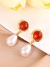 Casual Red Crystal Pearl Earrings Holiday Everyday Versatile Jewelry