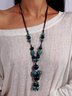 Boho Holiday Beaded Ceramic Leather Cord Long Necklace Sweater Chain Beach Dress Ethnic Jewelry