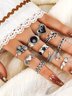 10Pcs Bohemian Vintage Bee Snake Heart Pattern Ring Set Beach Vacation Jewelry