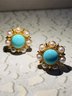 Vintage Turquoise Pearl Floral Pattern Earrings Everyday Commuter Party Jewelry
