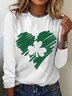 Women's St Patrick's Day T-Shirt Tee Clover Shamrock Print Long Sleeve Top White Green Black