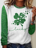 Women's Lucky Four-Leaf Clover Crew Neck Simple Regular Fit Shirt