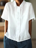 Women's Cotton Linen Baby Collar Double Breasted Short Sleeve shirt