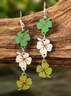 Green Four Leaf Clover Wooden Earrings Female Party Holiday Jewelry