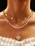 Leisure Vacation Pearl Hollow Heart Multilayer Necklace Boho Beach Jewelry