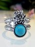 Vintage Silver Turquoise Floral Ring Casual Maxi Ethnic Jewelry