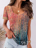 Women's Casual Abstract Crew Neck Lace T-Shirt