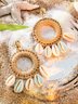Boho Braided Raffia Shell Earrings Resort Jewelry