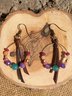 Casual Colorful Crystal Beaded Leather Earrings Vintage Western Jewelry