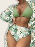 Vacation Floral Printing Bikini With Cover Up