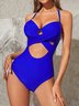 Sexy Hollow Out Plain Notched One-Piece Swimsuit