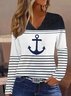 Loose Striped Casual V Neck T-Shirt