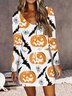 Halloween Loose Casual V Neck Dress With No