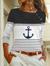 Striped Anchor Buttoned Casual T-Shirt