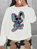 Women Casual Colorful Bunny Print Stretch Crewneck Sweatshirt Halloween Easter