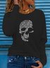 Women's Casual Skull Graphic Round Neck Long Sleeve T-Shirt Urban Commuting