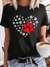 Women's Tee T-Shirt Heart Print Casual Crew Neck Top Valentine's Day Gifts Black White Gray Red