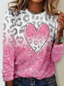 Women‘s Tee T-Shirt Heart Print Valentine's Day Gifts Pink Long Sleeve Spring Top Crew Neck