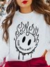 Everything Is Okay Slogan Smiley Cotton Drawstring Sweatshirt