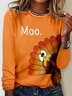 Women Turkey Crew Neck Jersey Long Sleeve Casual Daily Spring/Fall T-shirt