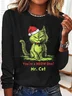 Women Christmas Crew Neck Cotton-Blend Long Sleeve Casual Daily Spring/Fall Blouse