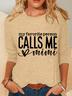Women Text Letters Crew Neck Cotton-Blend Long Sleeve Casual Daily Spring/Fall Blouse