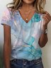 Women's Abstract Print Casual Short Sleeve V-Neck T-Shirt