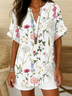 Women's Floral Print Casual V-Neck Short Sleeve Shirt