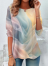 Women's Ombre Printed Casual Crew Neck Tunic T-Shirt