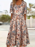 Women's Short Sleeve Summer As Picture Floral Printing Crew Neck Daily Going Out Casual Maxi H-Line Shift Dress Dress