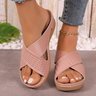 Hollow Cross Strap Thick-soled Sandals For Women Cross-border Velcro Solid Color Lightweight Wedge Heel Beach Sandals
