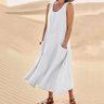 Women's Sleeveless Summer White Plain Split Joint Crew Neck Daily Going Out Casual Maxi A-Line Fit & Flare Dress Dress