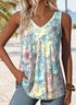 Floral V Neck Loose Casual T-Shirt