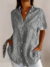Women's Short Sleeve Shirt Summer Gray Floral Printing Shirt Collar Daily Going Out Casual Top