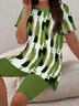 Women's Printing Abstract Daily Going Out Two-Piece Set Green Casual Summer Top With Pants Matching Set
