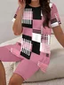 Women's Printing Abstract Stripes Daily Going Out Two-Piece Set Pink Casual Summer Top With Pants Matching Set